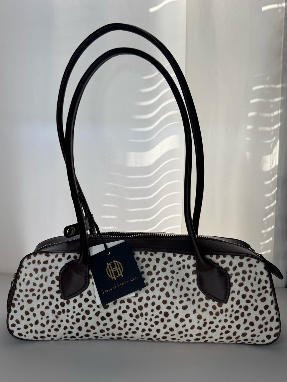 NWT House of Harlow 1960 Cowhide Cow Calf Hair Genuine Leather Long Shoulder Bag